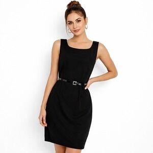 Julian Taylor Sheath Dress Womens 14 Black Sleeveless Belted Knee Length Career